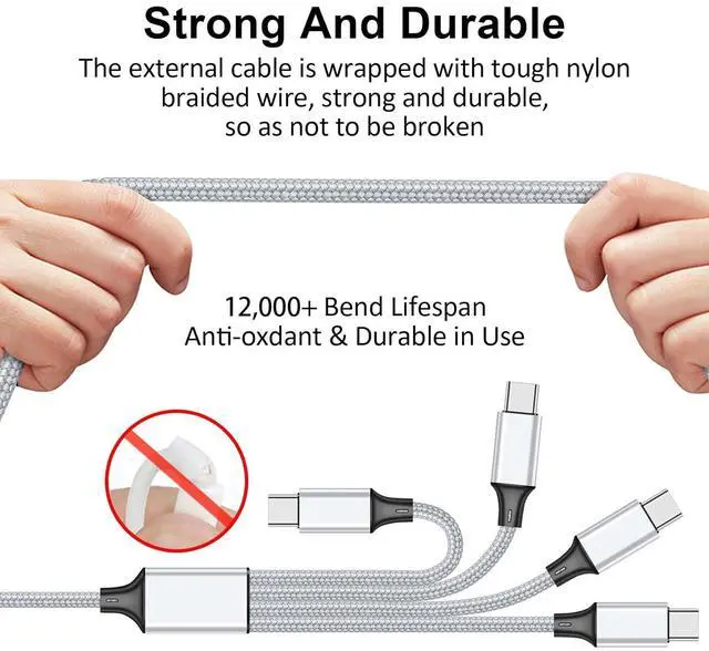 Alt view image 6 of 7 - USB C Splitter Multi Charging Cable USB A/C to USB C PD & QC 3.1A Fast Charging[2Pack 4Ft] 4 in 2 Multi Charger Cord with 4 Type-C Connectors Compatible with Cell Phones Tablets and More
