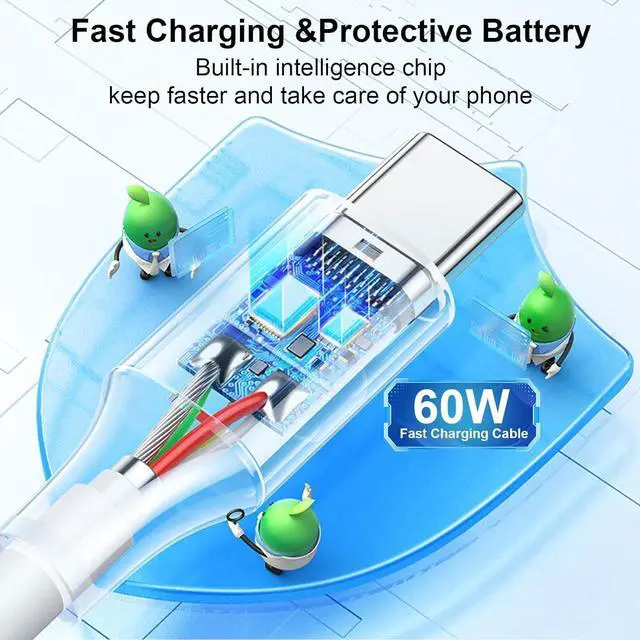 Alt view image 4 of 7 - 4 Pack Charging Cable 60W 3.1FT(2 Pack USB to USB C Cable and 2 Pack USB C to USB C Cable) Type C 60W Fast Charging Cable for iPhone iPad AirPods MacBook  Moto and More(White)