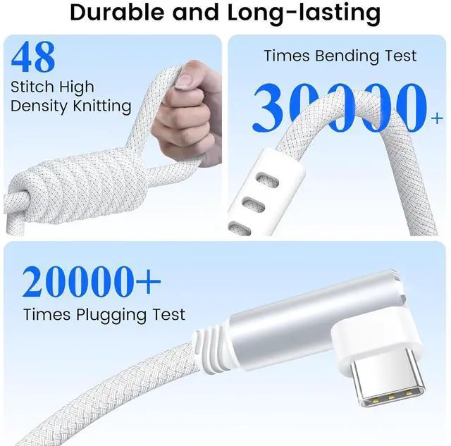 Alt view image 2 of 7 - 2-Pack6FT 90°Angled USB C Cable Tpye C to C Nylon Braided 100W Fast Charging Cord Reinforced Durability for iPhone 16/15 Series  Galaxy S24/23/22 iPad Pro MacBook and More