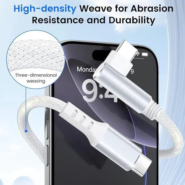 Alt view image 4 of 7 - 2-Pack6FT 90°Angled USB C Cable Tpye C to C Nylon Braided 100W Fast Charging Cord Reinforced Durability for iPhone 16/15 Series  Galaxy S24/23/22 iPad Pro MacBook and More
