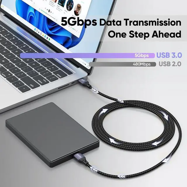 Alt view image 4 of 7 - USB to USB Cable 10 Ft 5Gbps Long USB 3.0 15W Type A Male to Male Cord 10ft Data Transfer & Fast Charging Double Sided USBA Wire for DVD Player Hub Laptop Cooler Computer PC TV