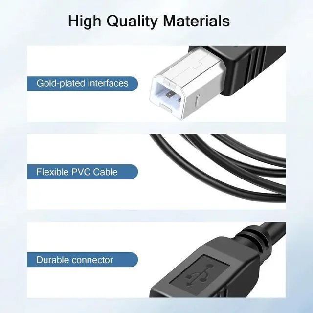 Alt view image 3 of 7 - 20 Pack USB Printer Cable 6FT USB A to B Cable 2.0 USB B Cable High-Speed Printer Cord Compatible with Hp Canon Brother   Epson Lexmark Xerox Piano Dac and More(Black)