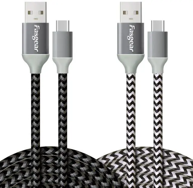 Main image of USB C to USB A Cables 10ft 2 Pack Long 3A Fast Charging Type-C 2.0 Charger Cable Braided Compatible with Galaxy S21 Plus Note 10 S9 S8 A60 A5/LG V20 G6/Moto G/PS5 Controller (Black White)