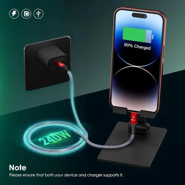 Alt view image 3 of 7 - 120Gbps Bandwidth USB4 2.0 Cable for Thunderbolt 5 Cable 6.6FT Support 80Gbps PD 240W 8K@165Hz 4K@540Hz for Thunderbolt 4/3 iPhone 16/15 Docking SSD