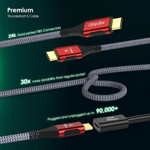 Alt view image 6 of 7 - 120Gbps Bandwidth USB4 2.0 Cable for Thunderbolt 5 Cable 6.6FT Support 80Gbps PD 240W 8K@165Hz 4K@540Hz for Thunderbolt 4/3 iPhone 16/15 Docking SSD