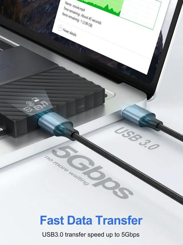 Alt view image 2 of 7 - USB 3.0 Cable 1FT 2-Pack Short USB A Male to Male Cord Double Sided Cable Compatible with Hard Drive Laptop Cooler DVD Player and More