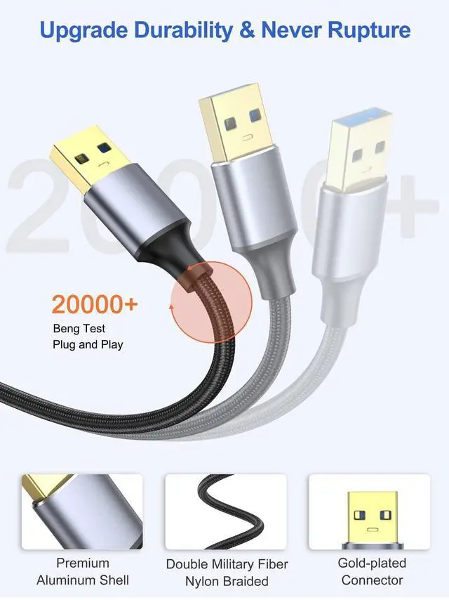 Alt view image 4 of 7 - USB 3.0 Cable 1FT 2-Pack Short USB A Male to Male Cord Double Sided Cable Compatible with Hard Drive Laptop Cooler DVD Player and More
