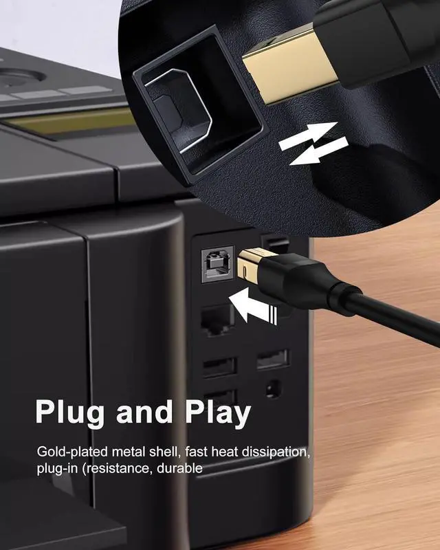 Alt view image 4 of 7 - Printer Cable 6ft Square USB A to USB B Cable for Printer/Scanner Ethernet Print Smoothly Connect to Computer/Laptop/Pc - USB 2.0 Type B Impresora Midi Long Cord 6 Foot