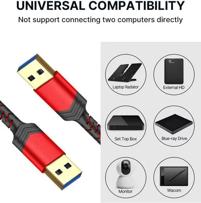 Alt view image 5 of 7 - USB 3.0 A to A Male Cable 2 Pack(3.3ft+6.6ft) USB Male to Male Cable Double End USB Cord Compatible with Hard Drive Enclosures DVD Player Laptop Cooler and More (Red)