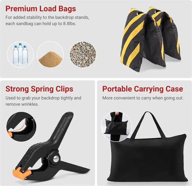 Alt view image 4 of 7 - Backdrop Stand Adjustable 10x7.5 FT Background Stand Backdrop for Parties Photo Video Studio Portable Photography Backdrop Stand with Carrying Bag 6 Backdrop Clamps and 2 Stand Bags