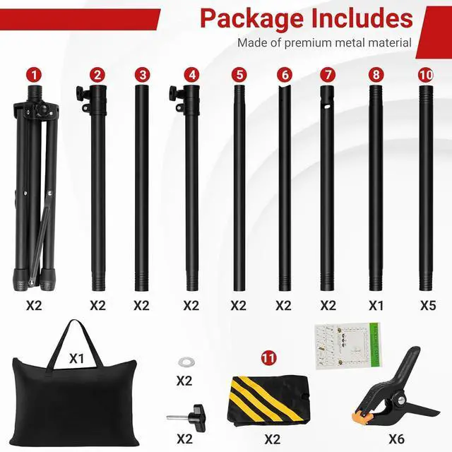Alt view image 6 of 7 - Backdrop Stand Adjustable 10x7.5 FT Background Stand Backdrop for Parties Photo Video Studio Portable Photography Backdrop Stand with Carrying Bag 6 Backdrop Clamps and 2 Stand Bags
