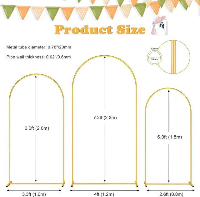 Alt view image 2 of 7 - Arch Backdrop Stand Gold Metal Balloon Arch Stand Set of 3 (7.2FT/6.6FT/6FT) for Wedding Ceremony Birthday Party Baby Shower Graduation Ceremony Photo Backdrop Other Occasions Decoration