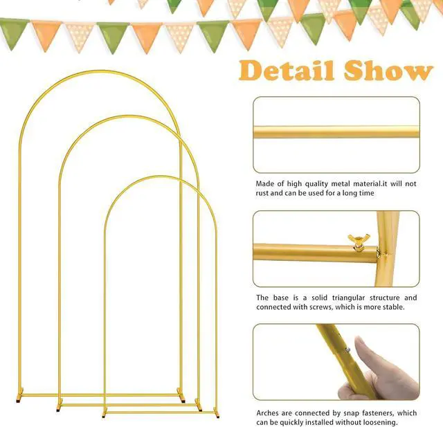 Alt view image 5 of 7 - Arch Backdrop Stand Gold Metal Balloon Arch Stand Set of 3 (7.2FT/6.6FT/6FT) for Wedding Ceremony Birthday Party Baby Shower Graduation Ceremony Photo Backdrop Other Occasions Decoration