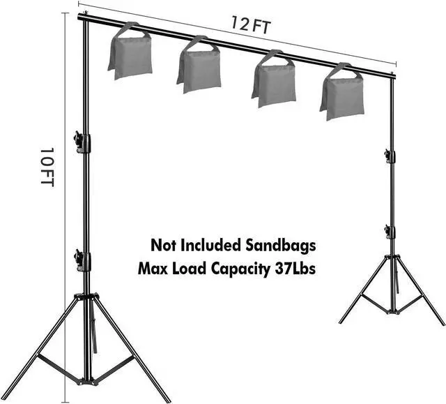 Alt view image 4 of 7 - 12ft x 10ft Photo Video Studio Heavy Duty Adjustable Photography Muslin Backdrop Stand Background Support System Kit with Carry Bag 4 Spring Clamps