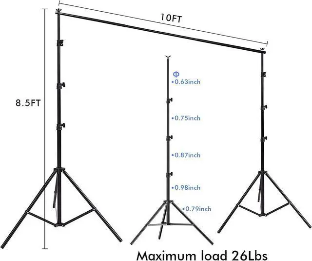 Alt view image 2 of 7 - 10x 8.5 ft Photo Backdrop Stand Adjustable Photography Background Support System Stand for Photo Video Studio with Carrying Bag Clips Clamps