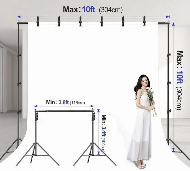 Alt view image 2 of 7 - 10x10FT Backdrop Stand Photo Video Studio Adjustable&Lockable Heavy Duty Background Support System Kit with 6 Backdrop Clamps 2 Sandbag and Carry Bag for Photography Parties Wedding Video
