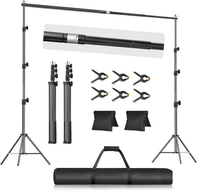 Main image of 10x10FT Backdrop Stand Photo Video Studio Adjustable&Lockable Heavy Duty Background Support System Kit with 6 Backdrop Clamps 2 Sandbag and Carry Bag for Photography Parties Wedding Video