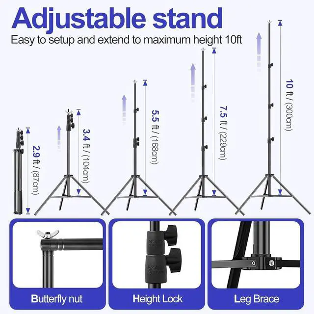 Alt view image 4 of 7 - 10x10FT Backdrop Stand Photo Video Studio Adjustable&Lockable Heavy Duty Background Support System Kit with 6 Backdrop Clamps 2 Sandbag and Carry Bag for Photography Parties Wedding Video