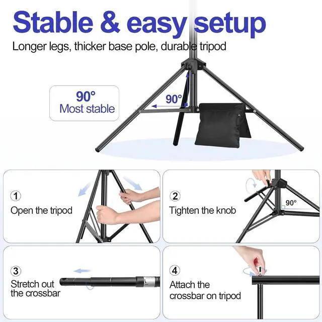 Alt view image 6 of 7 - 10x10FT Backdrop Stand Photo Video Studio Adjustable&Lockable Heavy Duty Background Support System Kit with 6 Backdrop Clamps 2 Sandbag and Carry Bag for Photography Parties Wedding Video