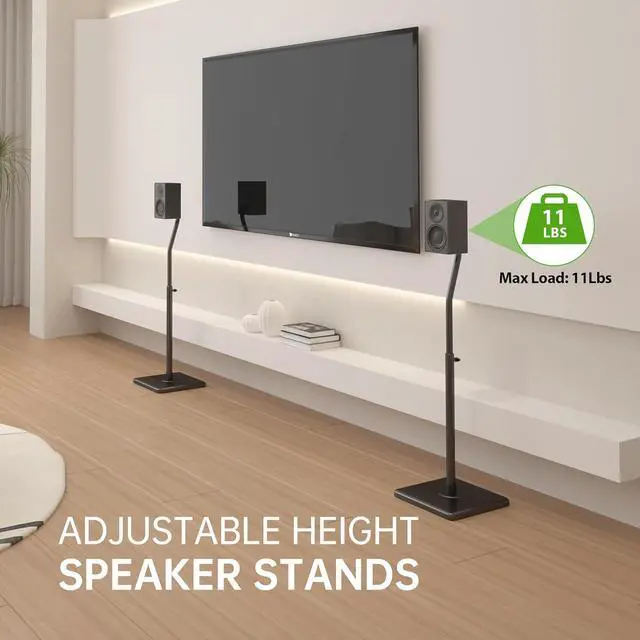 Alt view image 2 of 7 - Universal Speaker Stands Height Adjustable Extend 30.0 to 39.1 for Satellite Speakers & Small Bookshelf Speakers up to 11 lbs Per Stand 1 Pair Floor Stands for Sony  Polk JBL Yamaha