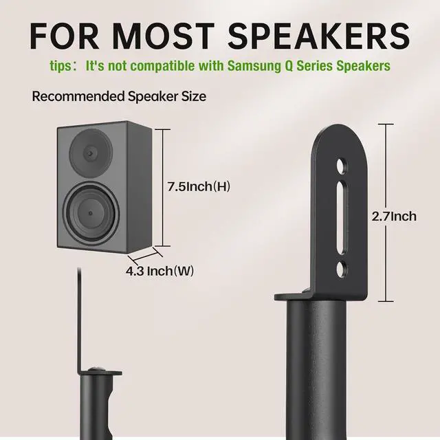 Alt view image 3 of 7 - Universal Speaker Stands Height Adjustable Extend 30.0 to 39.1 for Satellite Speakers & Small Bookshelf Speakers up to 11 lbs Per Stand 1 Pair Floor Stands for Sony  Polk JBL Yamaha