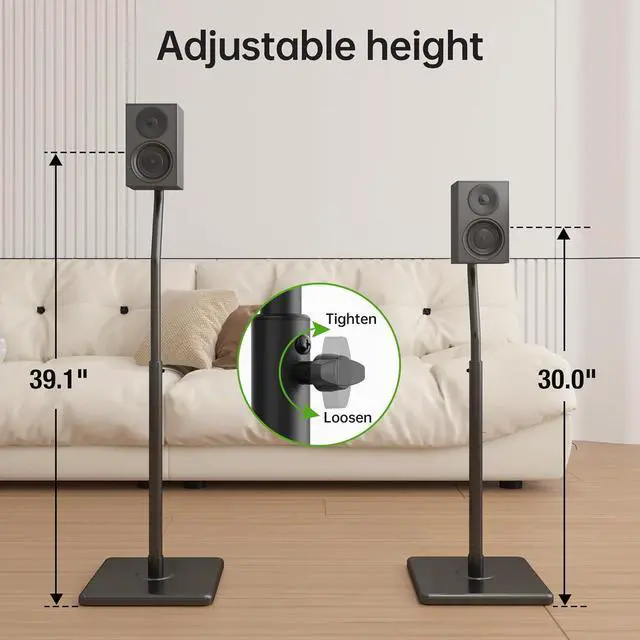 Alt view image 5 of 7 - Universal Speaker Stands Height Adjustable Extend 30.0 to 39.1 for Satellite Speakers & Small Bookshelf Speakers up to 11 lbs Per Stand 1 Pair Floor Stands for Sony  Polk JBL Yamaha