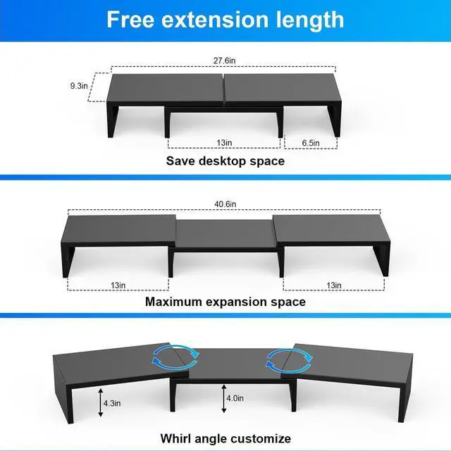 Alt view image 4 of 7 - Dual Monitor Stand for Desk Metal Computer Stand Desk Shelf Riser Desktop Organizer for Home and Office Use (Black)