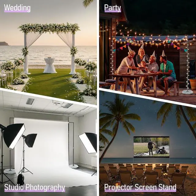 Alt view image 7 of 7 - Backdrop Stand 10x8.5FT Photo Studio Adjustable&Lockable Background Stand Support kit with Cross Base for Photography Parties Wedding Outdoors (with 8 Tent Nails 2 Water Bag 4 Clamps)