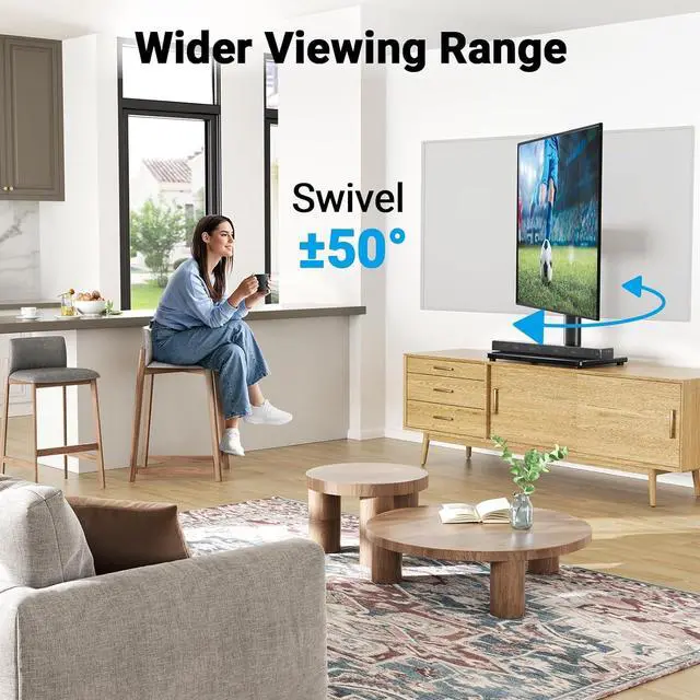 Alt view image 3 of 7 - PERLESMITH Universal Swivel TV Stand for 24-60 inch TVs up to 99 lbs, 8 Height Adjustable Table Top TV Stand, TV Base Stand with Tempered Glass Base, Max VESA 400x400mm, PSTVS33