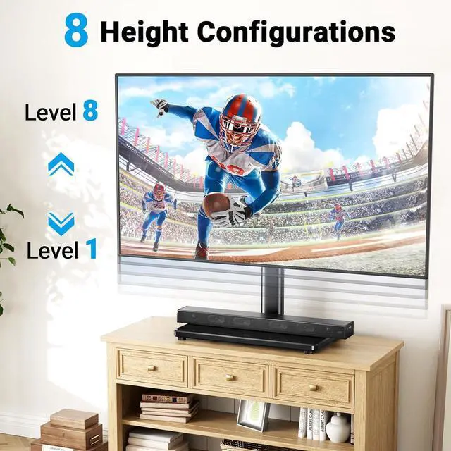 Alt view image 4 of 7 - PERLESMITH Universal Swivel TV Stand for 24-60 inch TVs up to 99 lbs, 8 Height Adjustable Table Top TV Stand, TV Base Stand with Tempered Glass Base, Max VESA 400x400mm, PSTVS33