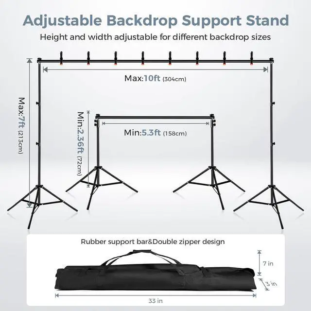 Alt view image 2 of 6 - Backdrop Stand 10x7ft Adjustable Photo Backdrop Stand Kit Photography Backdrops with 4 Crossbars Photo Studio Adjustable Background Stand for Parties/Wedding