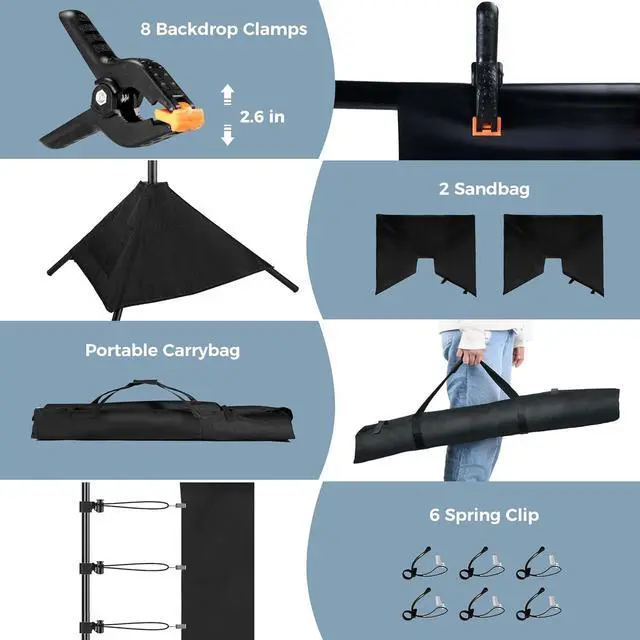 Alt view image 5 of 6 - Backdrop Stand 10x7ft Adjustable Photo Backdrop Stand Kit Photography Backdrops with 4 Crossbars Photo Studio Adjustable Background Stand for Parties/Wedding