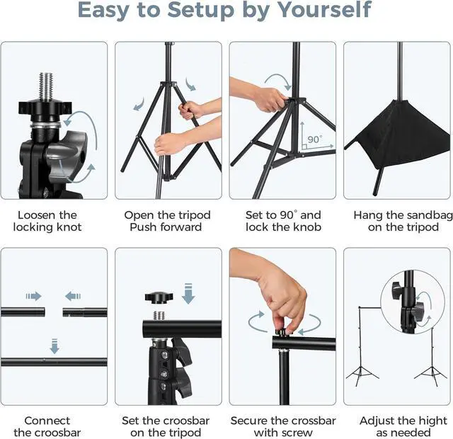 Alt view image 4 of 6 - Backdrop Stand 10x7ft Adjustable Photo Backdrop Stand Kit Photography Backdrops with 4 Crossbars Photo Studio Adjustable Background Stand for Parties/Wedding