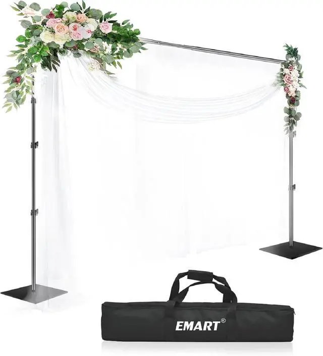 Main image of Backdrop Stand 8.5ft Height 10ft Width Adjustable Photography Background Support Poles with Heavy Duty Flat Base Photo Metal Steel Pipe and Drape Frame Kit for Parties Birthday Wedding - Black