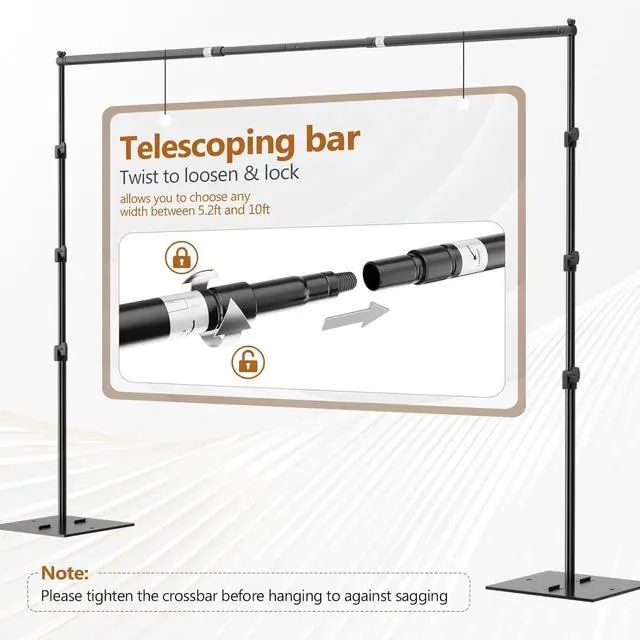 Alt view image 3 of 7 - Backdrop Stand 8.5ft Height 10ft Width Adjustable Photography Background Support Poles with Heavy Duty Flat Base Photo Metal Steel Pipe and Drape Frame Kit for Parties Birthday Wedding - Black