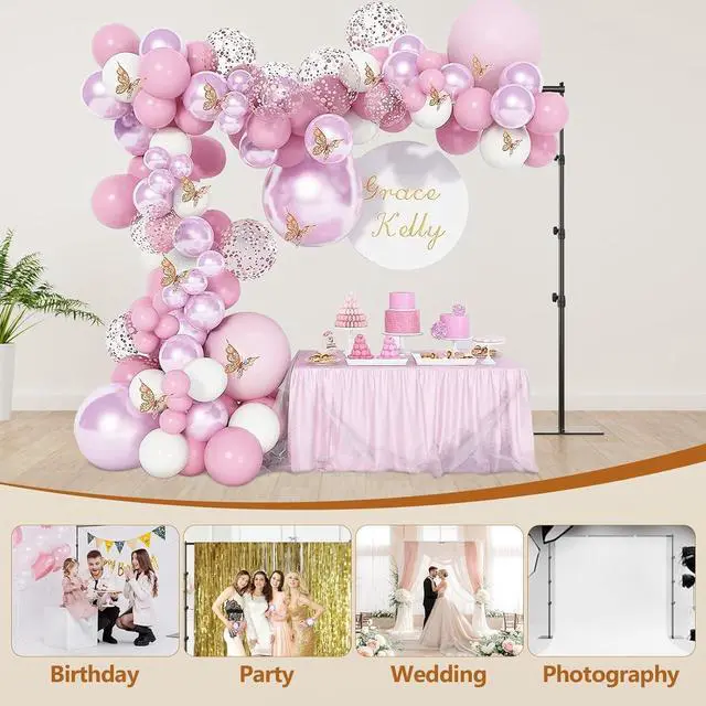 Alt view image 7 of 7 - Backdrop Stand 8.5ft Height 10ft Width Adjustable Photography Background Support Poles with Heavy Duty Flat Base Photo Metal Steel Pipe and Drape Frame Kit for Parties Birthday Wedding - Black