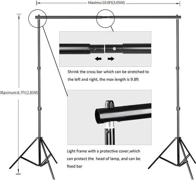 Alt view image 2 of 7 - Photo Video Studio 10 Ft Adjustable Background Stand Backdrop Support System Kit with Photography Background Holder Carry Bag