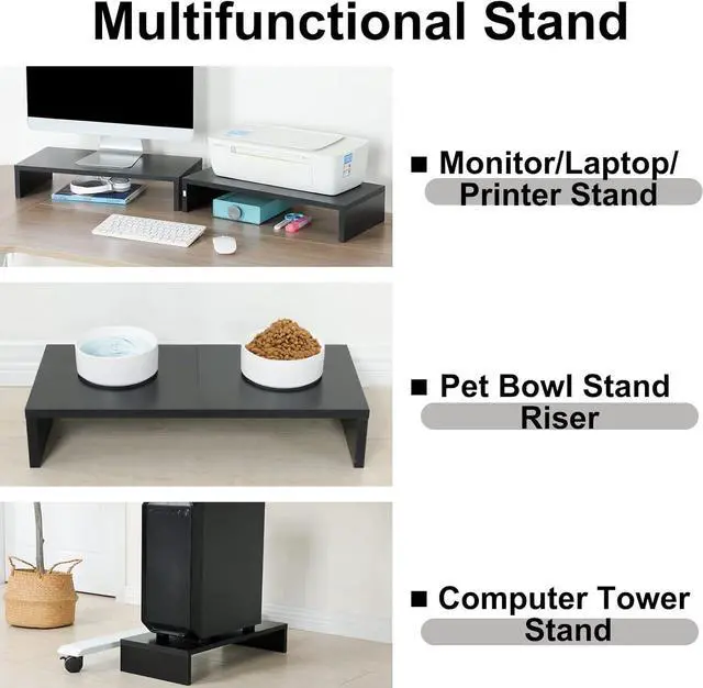 Alt view image 4 of 7 - 2 Pack Monitor Stand Riser-20 inch Black Desktop Stand for PC/TV/Laptop/Printer Keyboard Shelf Organizer Wood Monitor Riser with Storage