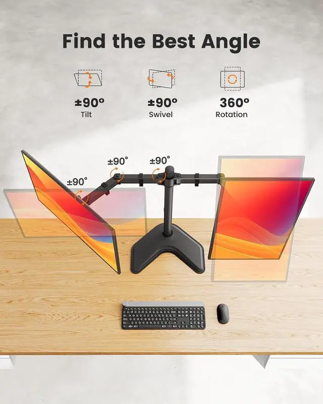 Alt view image 5 of 7 - Freestanding Dual Monitor Stand for 2 Screens up to 32 inch Heavy Duty Monitor Mount Holds Max 22 lbs per Arm Height Adjustable Computer Monitor Stand for Desk VESA 75x75/ 100x100mm Black