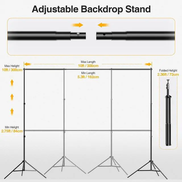 Alt view image 2 of 7 - Backdrop Stand Photo Video Studio 10 x 10FT Heavy Duty Adjustable Backdrop Stand Background Support System for Photography Parties Wedding
