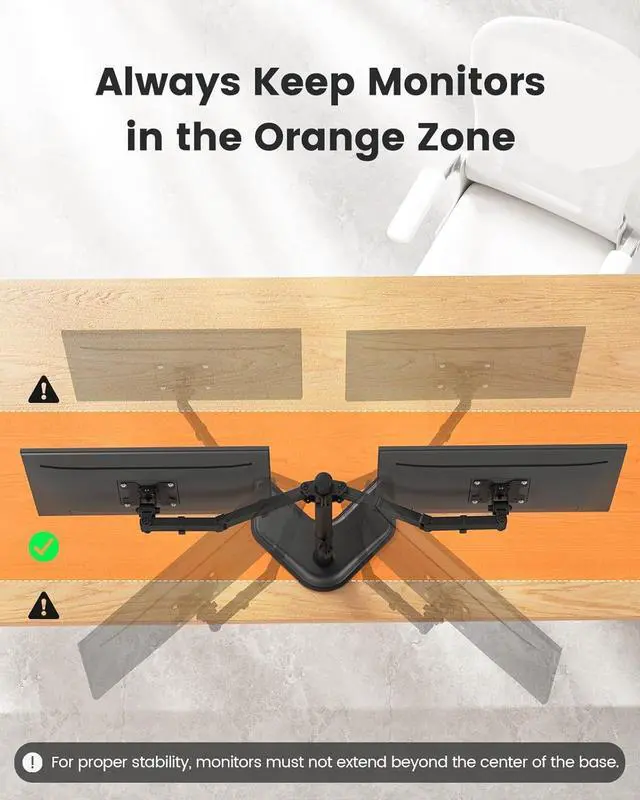 Alt view image 7 of 7 - Freestanding Dual Monitor Stand for 2 Screens up to 32 inch Heavy Duty Monitor Mount Holds Max 22 lbs per Arm Height Adjustable Computer Monitor Stand for Desk VESA 75x75/ 100x100mm Black