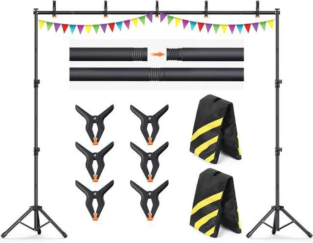 Main image of 10x7.5Ft Backdrop Stand Heavy Duty Adjustable Photo Back Drop Stand Kit for Parties Photography Banner Stand (Includes Six Background Stand Clamps)