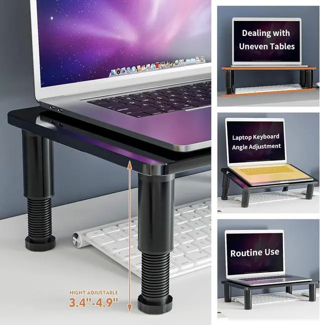 Alt view image 2 of 7 - Glass Computer Monitor Stand Riser with Height Adjustable Multi Media Desktop Stand for Flat Screen LCD LED TV, Laptop/Notebook/Xbox One, Black HD01B-002