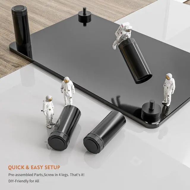 Alt view image 6 of 7 - Glass Computer Monitor Stand Riser with Height Adjustable Multi Media Desktop Stand for Flat Screen LCD LED TV, Laptop/Notebook/Xbox One, Black HD01B-002