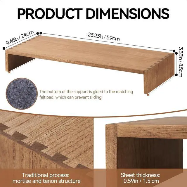 Alt view image 6 of 7 - Monitor Stand Wooden -Desk stand wood for Computer / Laptop/ TV Printer - Monitor Arms & Stands Desk Riser for Office Organizers -Desktop Workspace (59 Dark Brown)