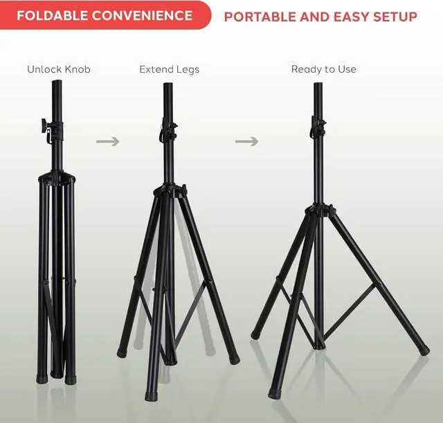 Alt view image 4 of 7 - Universal Speaker Stand Mount Holder Heavy Duty Tripod w/ Adjustable Height from 40 to 71 and 35mm Compatible Insert Easy Mobility Safety Pin and Knob Tension Locking for Stability Black