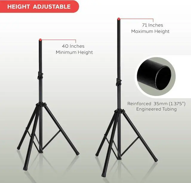 Alt view image 6 of 7 - Universal Speaker Stand Mount Holder Heavy Duty Tripod w/ Adjustable Height from 40 to 71 and 35mm Compatible Insert Easy Mobility Safety Pin and Knob Tension Locking for Stability Black