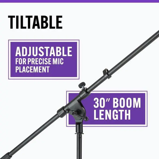 Alt view image 3 of 6 - On-Stage MS7701B Euro Boom Mic Stand (For Vocal and Instrument Microphones Height-Adjustable Portable Rugged Lightweight Steel Standard Threading Folding Tripod Durable Black)