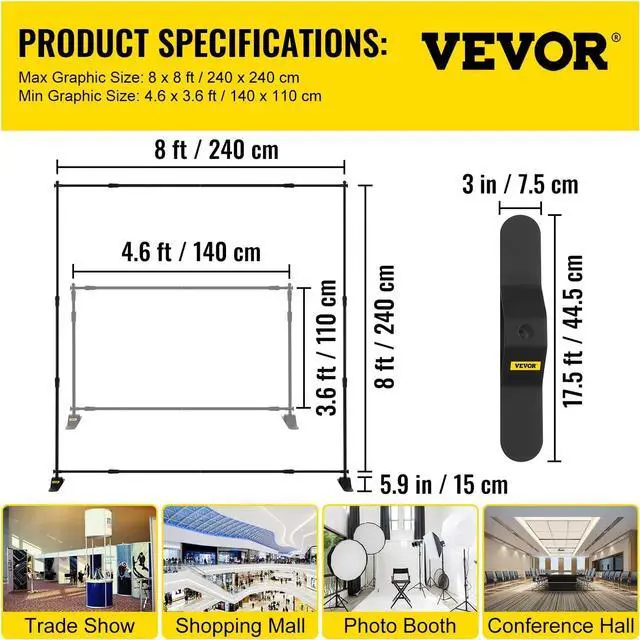 Alt view image 7 of 7 - Backdrop Banner Stand 8 x 8 Ft Adjustable Height Background Stand Backdrop with 1 Carrying Bag Backdrop Stand for Parties Wedding Photo Booth Trade Show