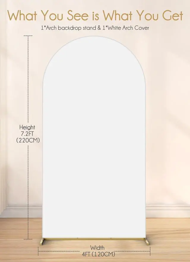 Alt view image 3 of 7 - 7.2FT Metal Backdrop Stand with Wedding Arch Cover Spandex for Birthday Party Baby Shower Graduation Ceremony Decoration White